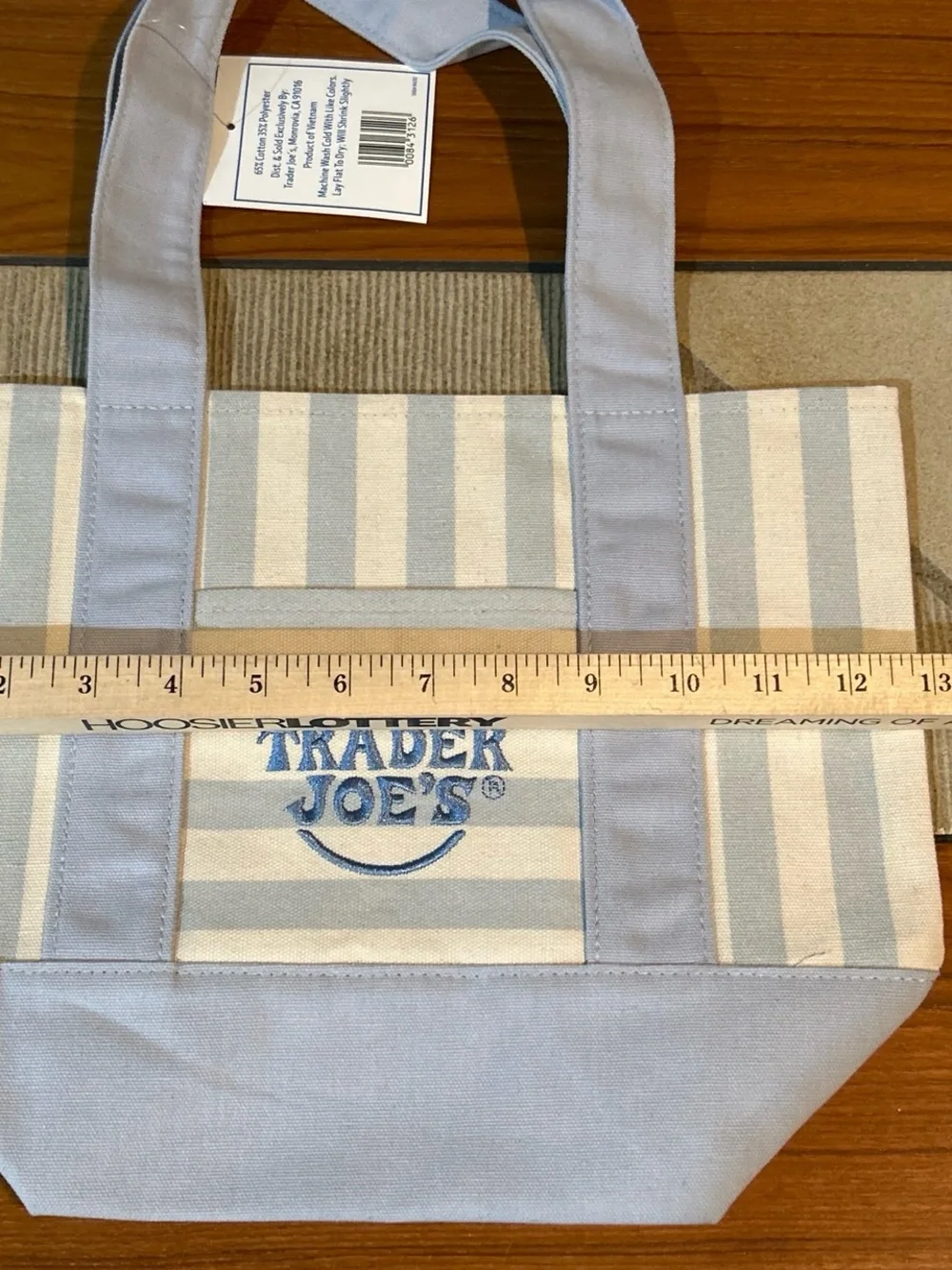 Upcycled Trader Joe's Light Blue Canvas Tote Bag with Art & Artists Patches